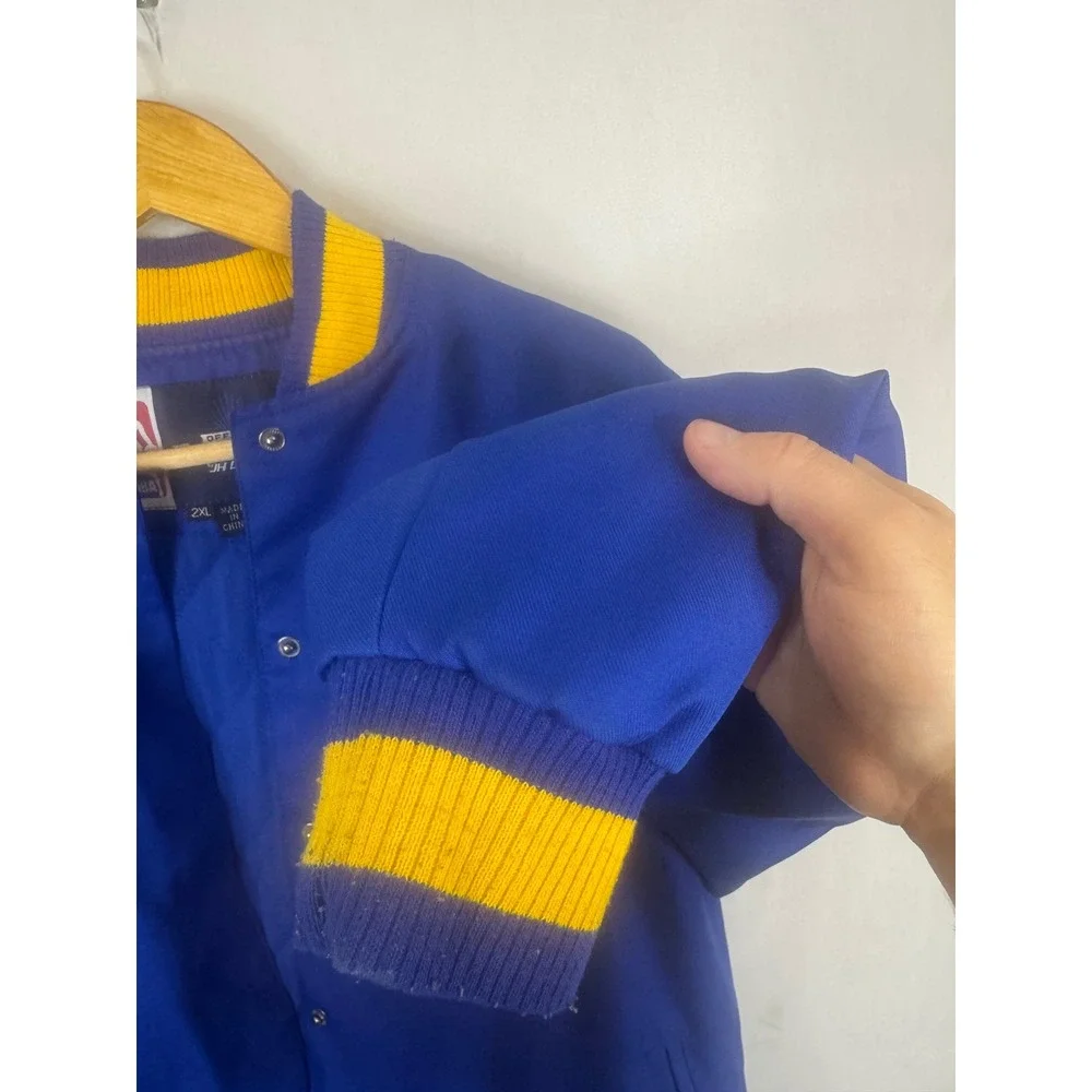 JH Design NBA Golden State Warriors Varsity Jacket Blue Yellow Mens 2XL Bomber